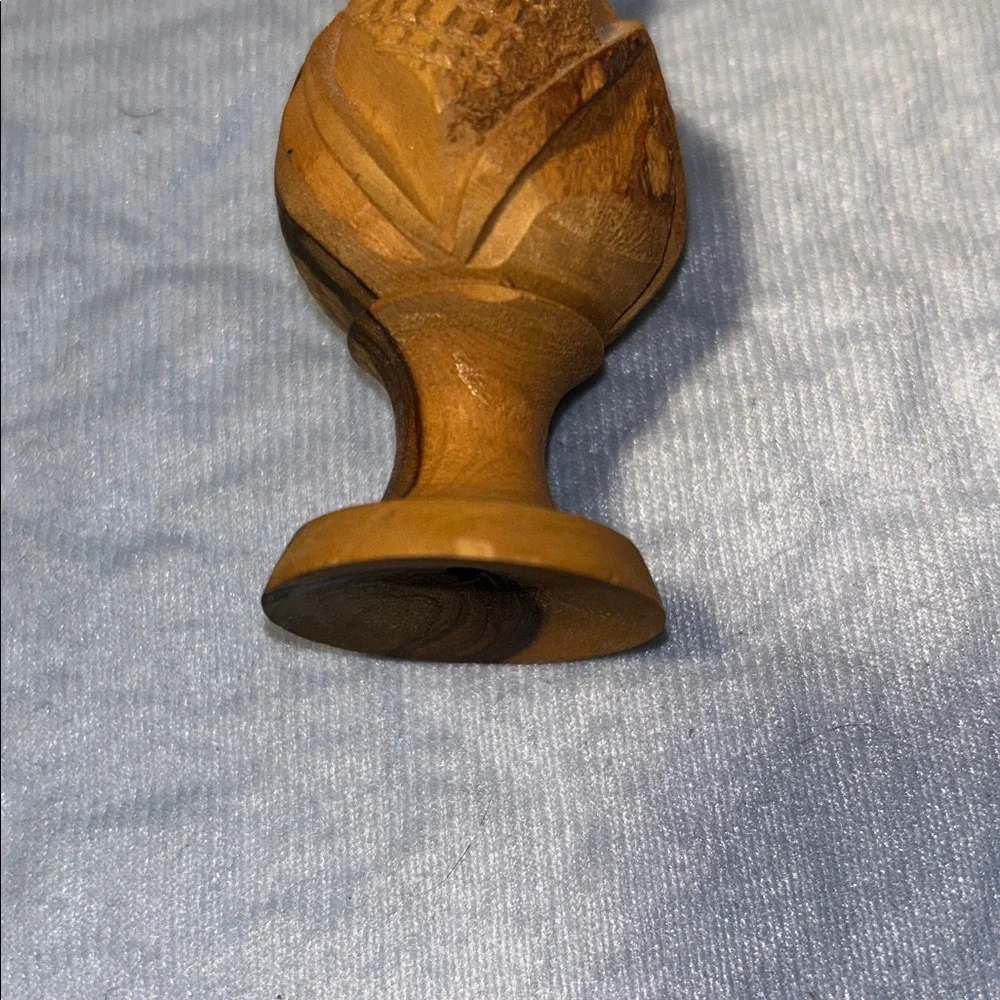 Bohemian Look Hand Carved Cross Hatched Olive Wood Miniature Bud Vase